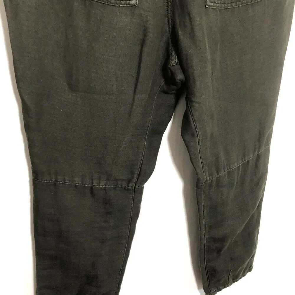Free People Pants Womens 2 Green Olive Linen Blend Button Fly Lagenlook